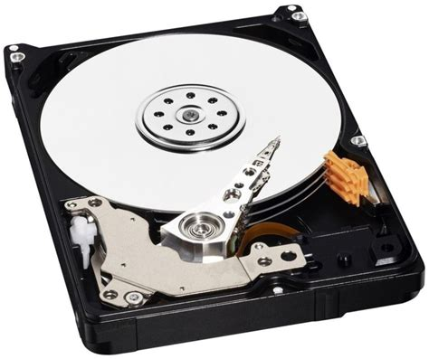 A photograph of a hard disk drive with its cover removed, showing the circular magnetic platter and the actuator arm which reads and writes data.